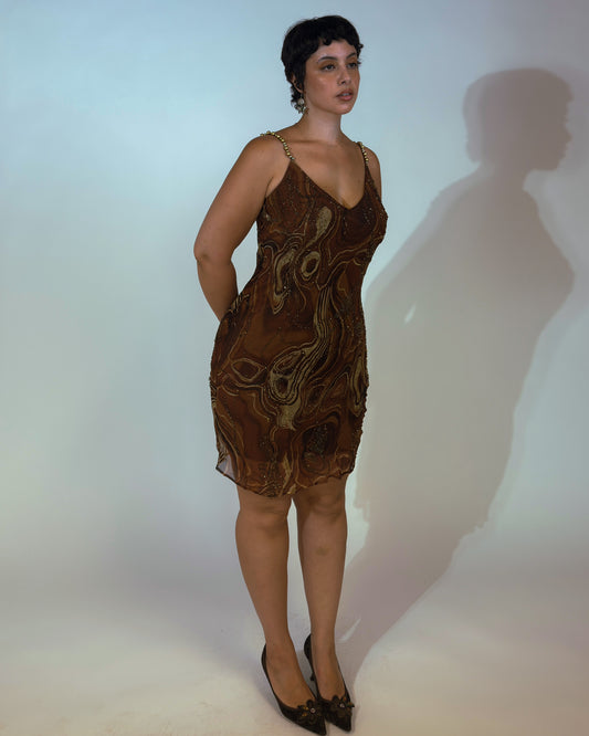 Vintage Italian Silk Beaded Dress - size M/L