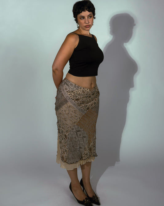 Vintage Silk Patchwork Skirt - size L/XL