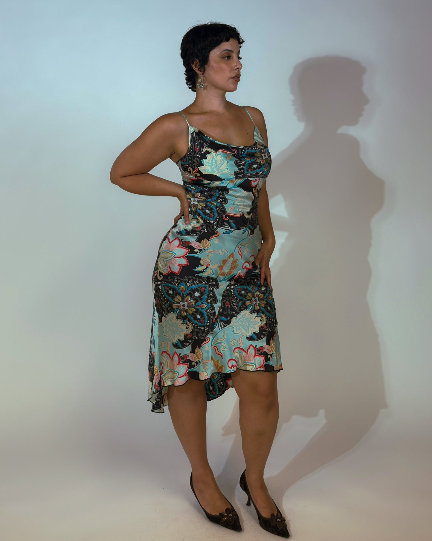 Vintage Silk Satin Lace Up Dress - size M/L