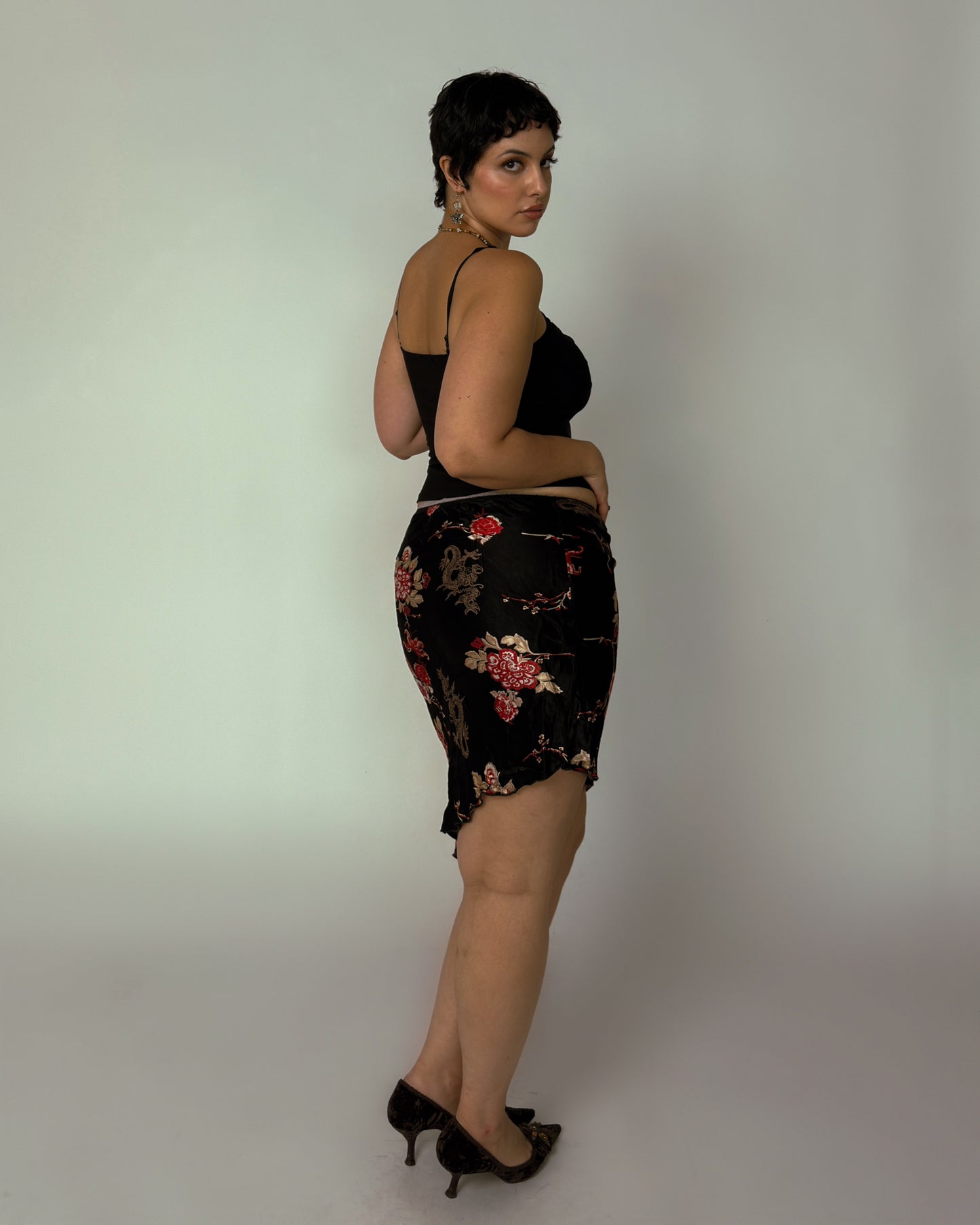 Vintage Satin Asymmetrical Mini Skirt - size L
