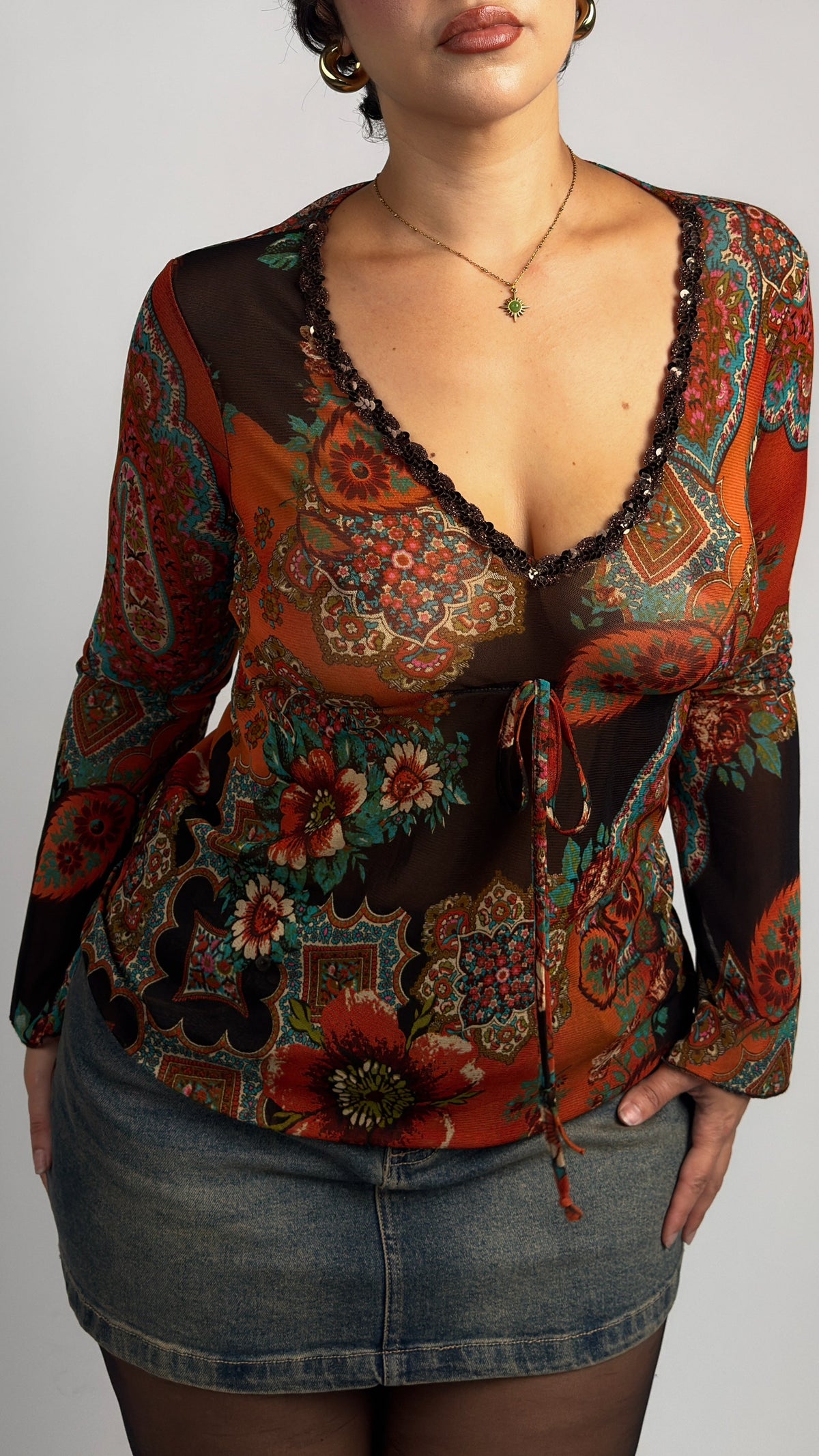 French Vintage Whimsy Mesh Top - M