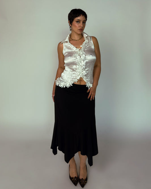 Vintage Black Handkerchief Hem Skirt - size L-XXL