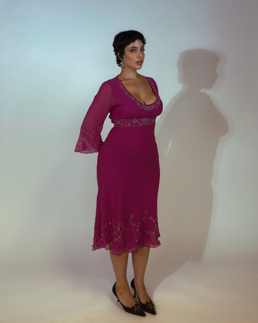 Vintage Monsoon Silk Beaded Dress - size M/L