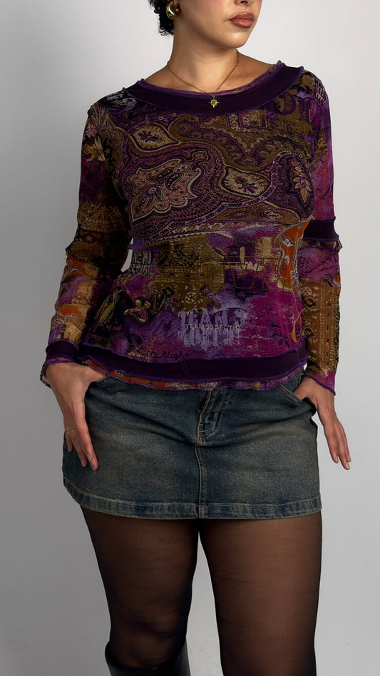 French Vintage Purple Mesh Top - L/XL
