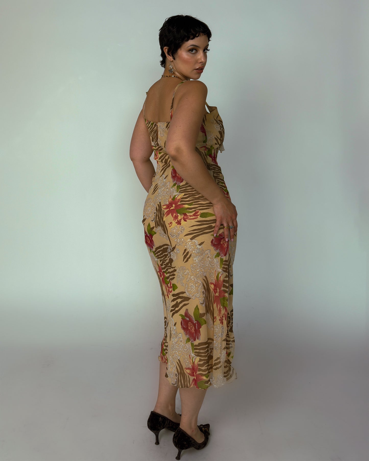 Vintage Floral Animal Print Maxi Dress - size M/L