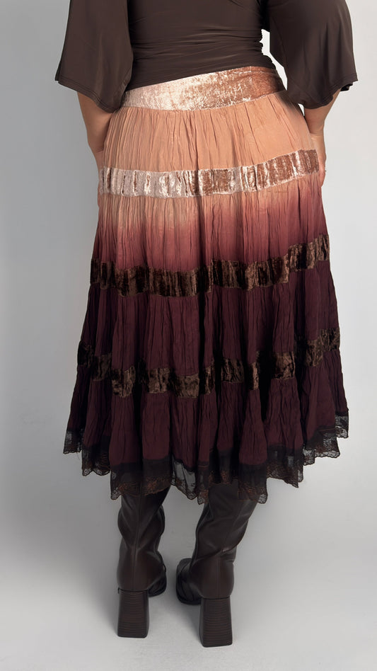 Vintage Silk Tiered Midi Skirt - M/L