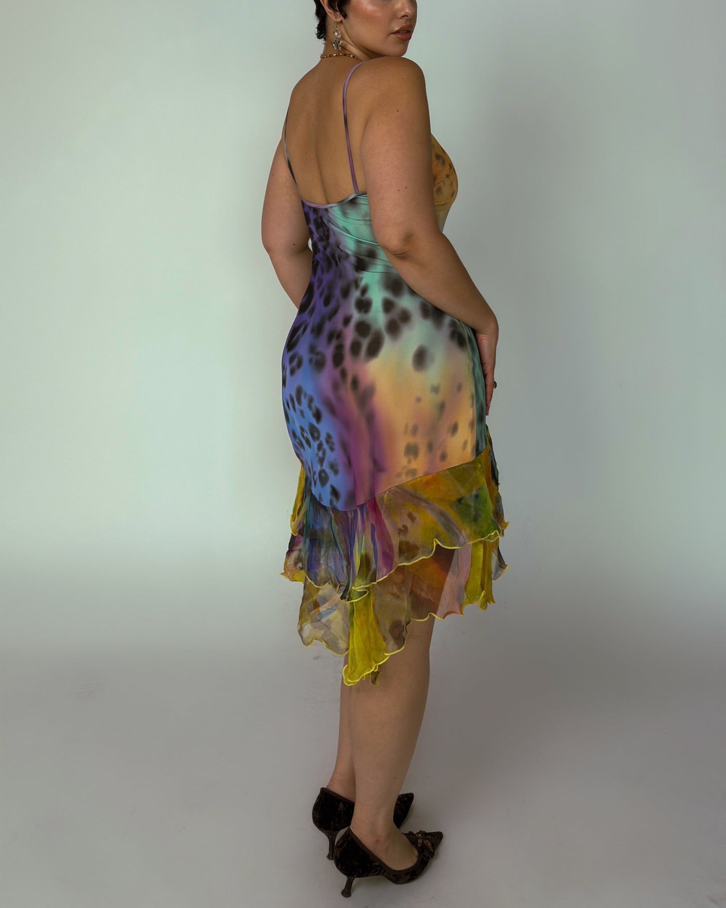 Vintage Italian Silk Blend Rainbow Leopard Dress - size M-L