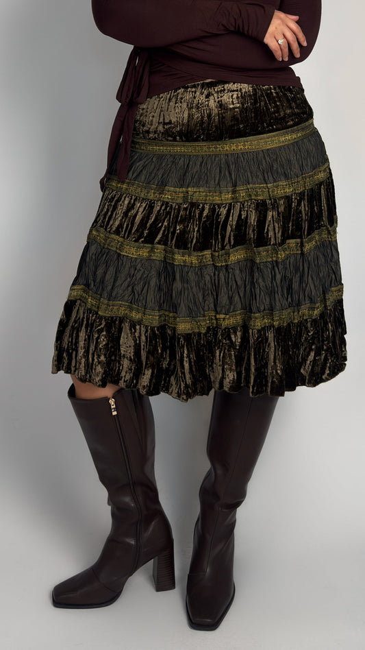 Spanish Vintage Tiered Velvet Skirt - M/L