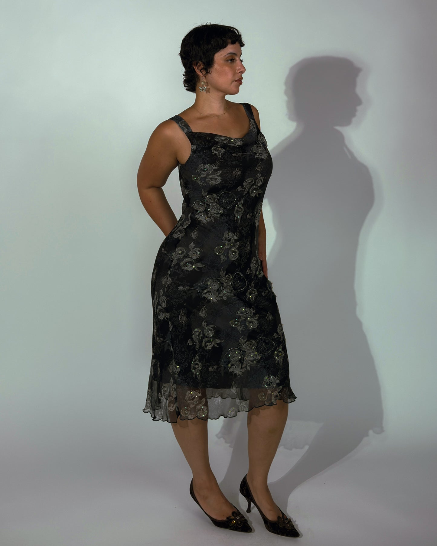 Silk Beaded Midi Dress - size M-XL