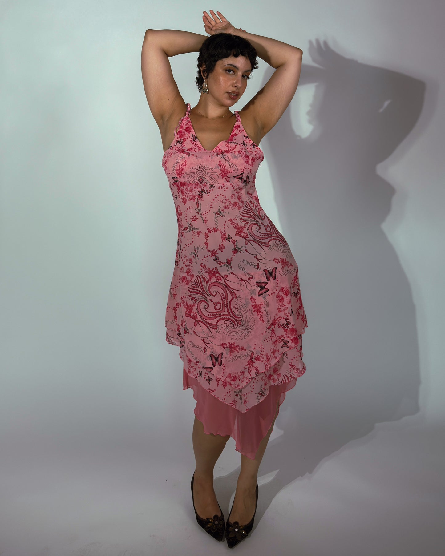 Vintage French Pink Fairy Butterfly Dress - size L/XL