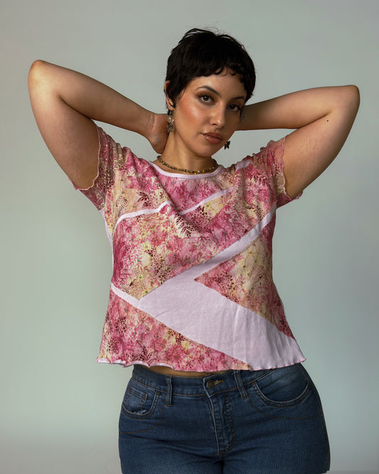 Vintage Pink Lace Shirt - size L/XL