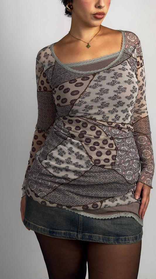 Italian Vintage Patchwork Layered Mesh Top - M/L