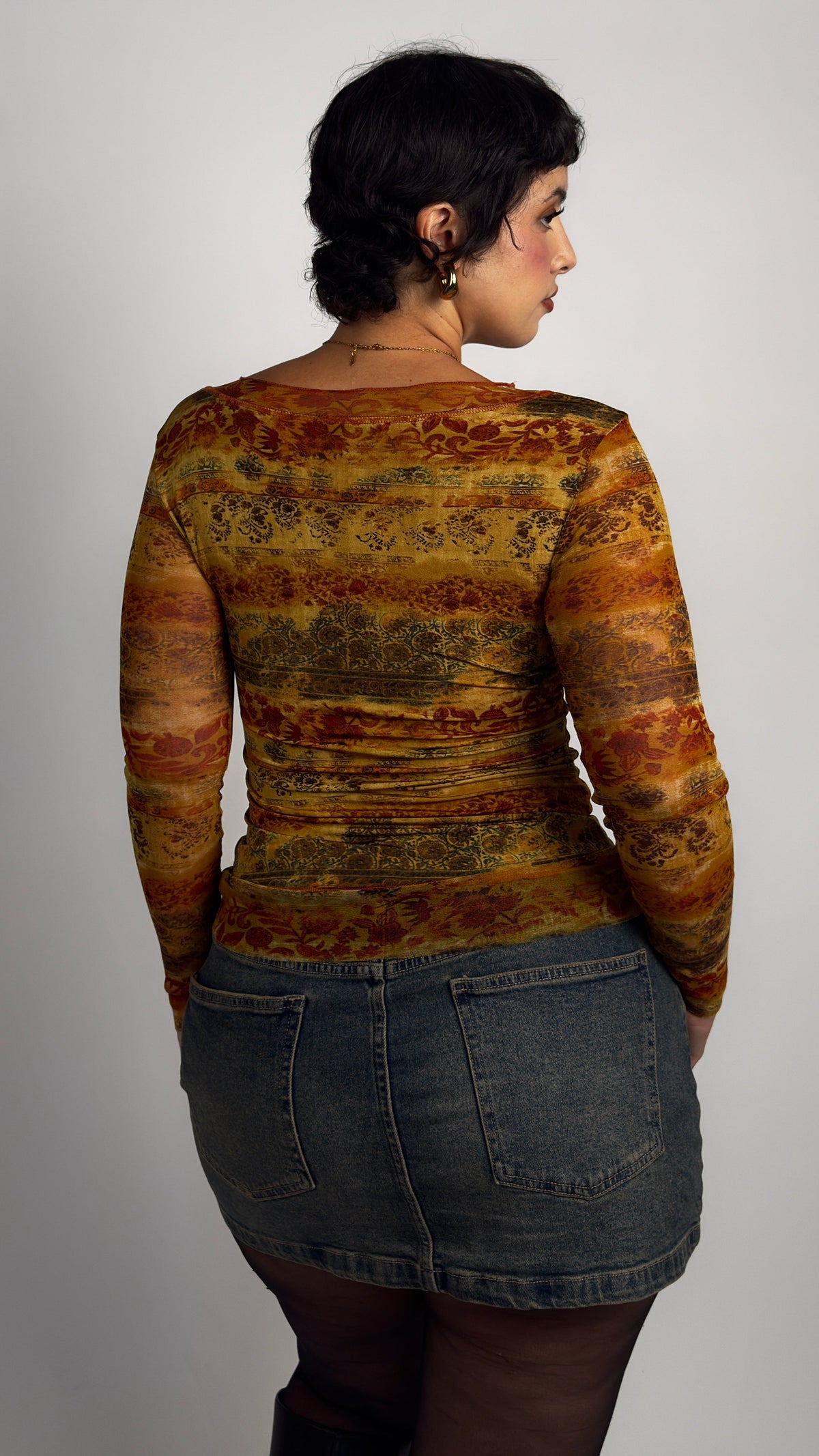 French Vintage Beaded Mesh Top - M/L