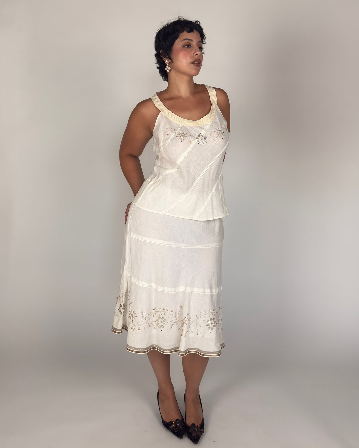 Linen Monsoon Beaded Skirt Set - L/XL