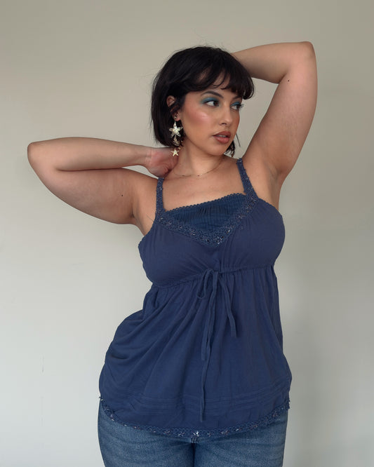 Navy Lace Detail Babydoll Top