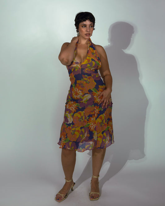 Vintage Brazilian Silk Halter Dress - size M/L