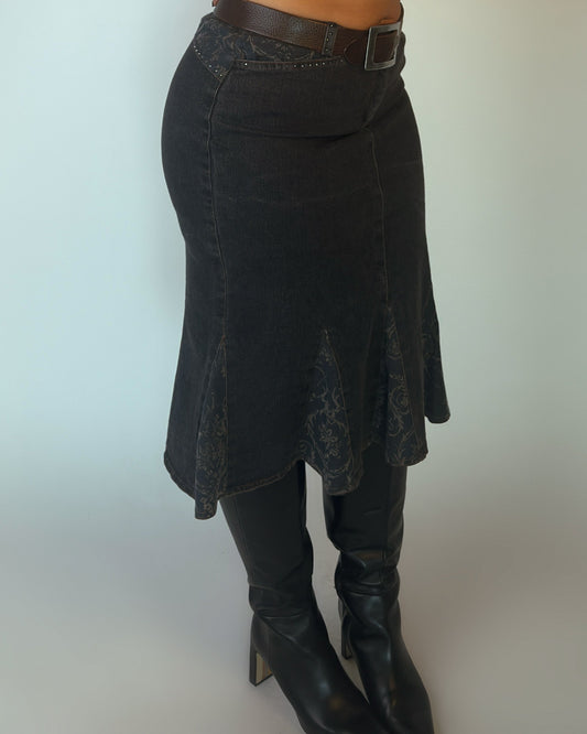 Grey Denim Stretch Midi Skirt - L/XL