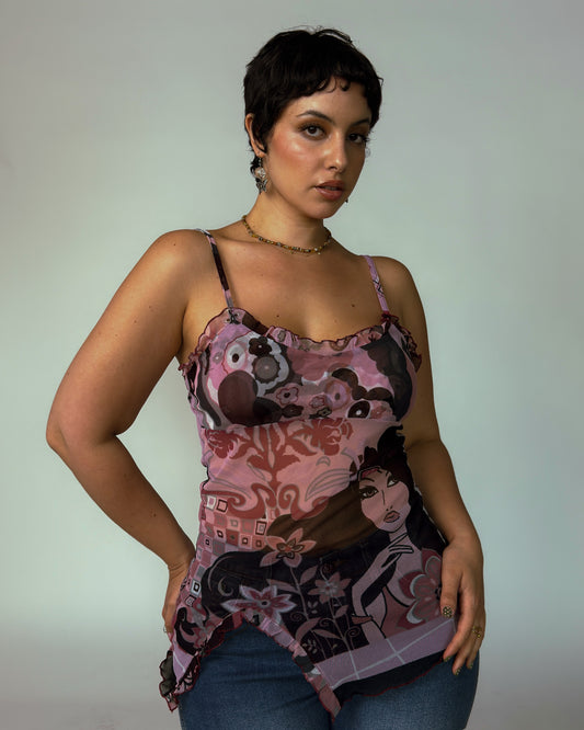 Vintage Sheer Mesh Cami Top - size M-XL