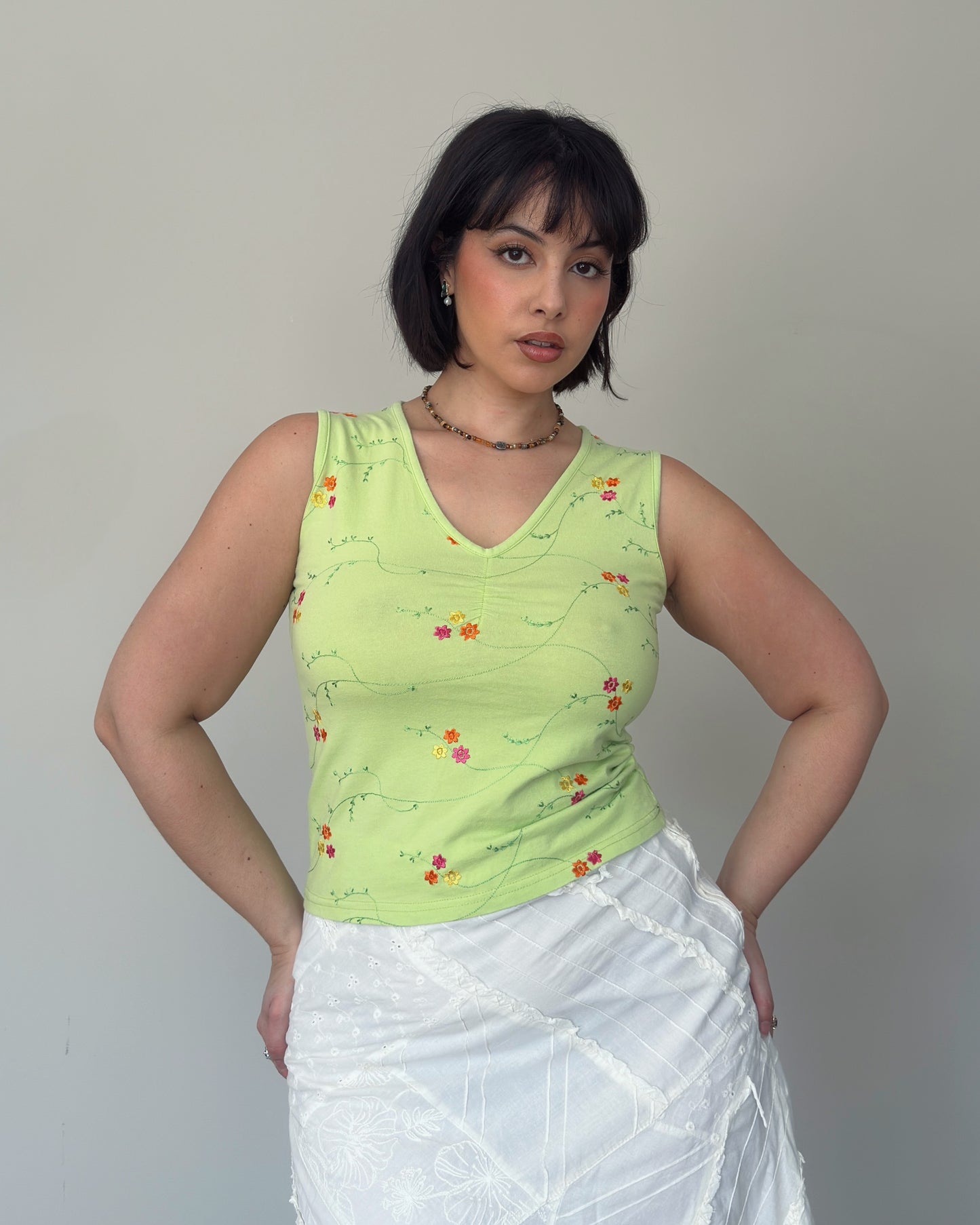 Floral Embroidered V-Neck Top - size M-L