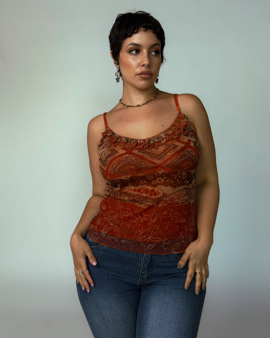 Vintage Stretch Mesh Cami Top - size M-XL