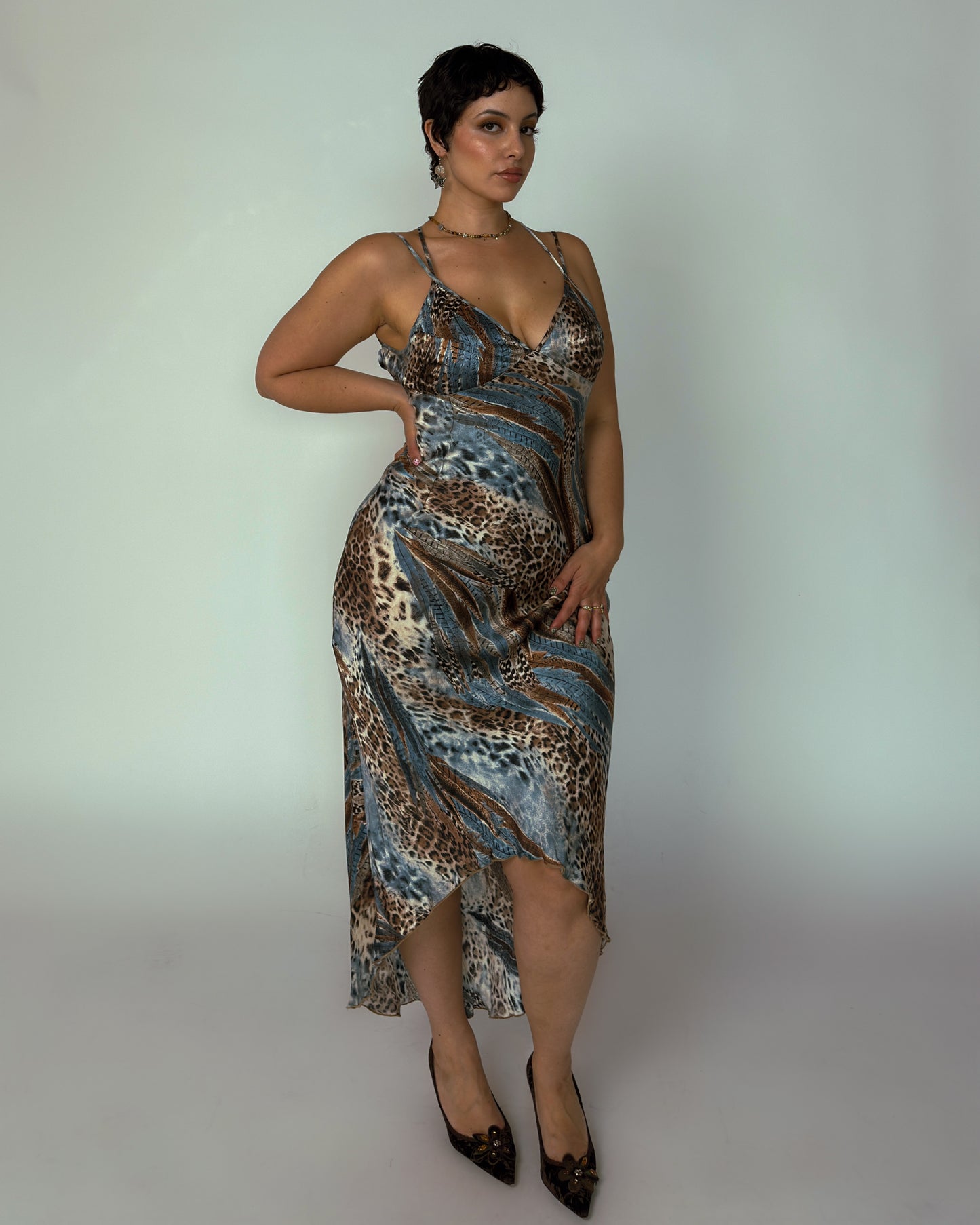 Italian Vintage Satin Leopard Dress - size M