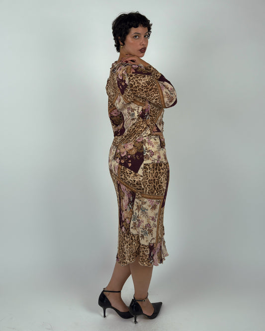 Leopard & Floral Patchwork Mesh Matching Set - M/L