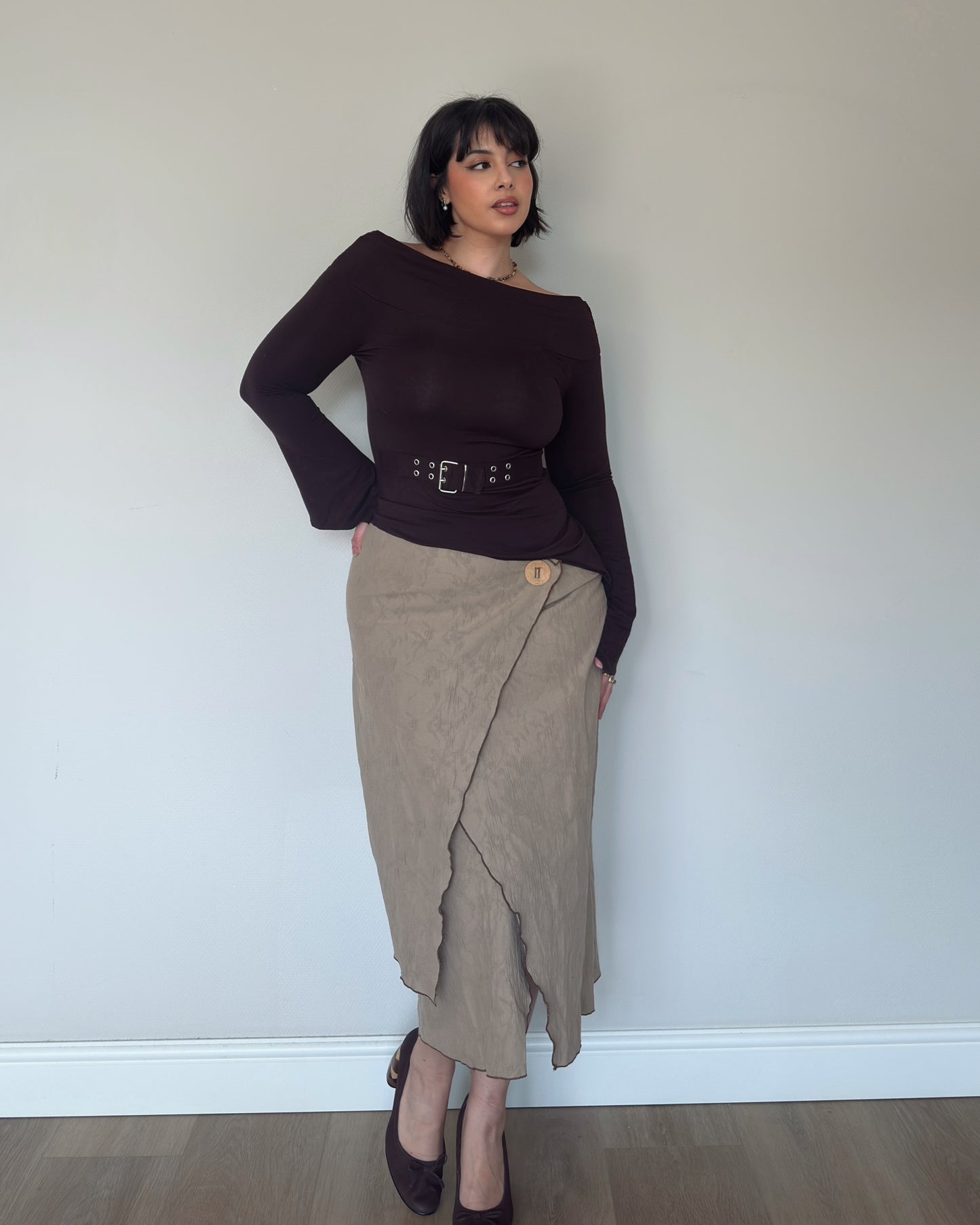 Asymmetric Wrap Midi Skirt - size M/L