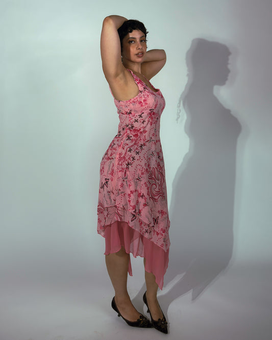 Vintage French Pink Fairy Butterfly Dress - size L/XL