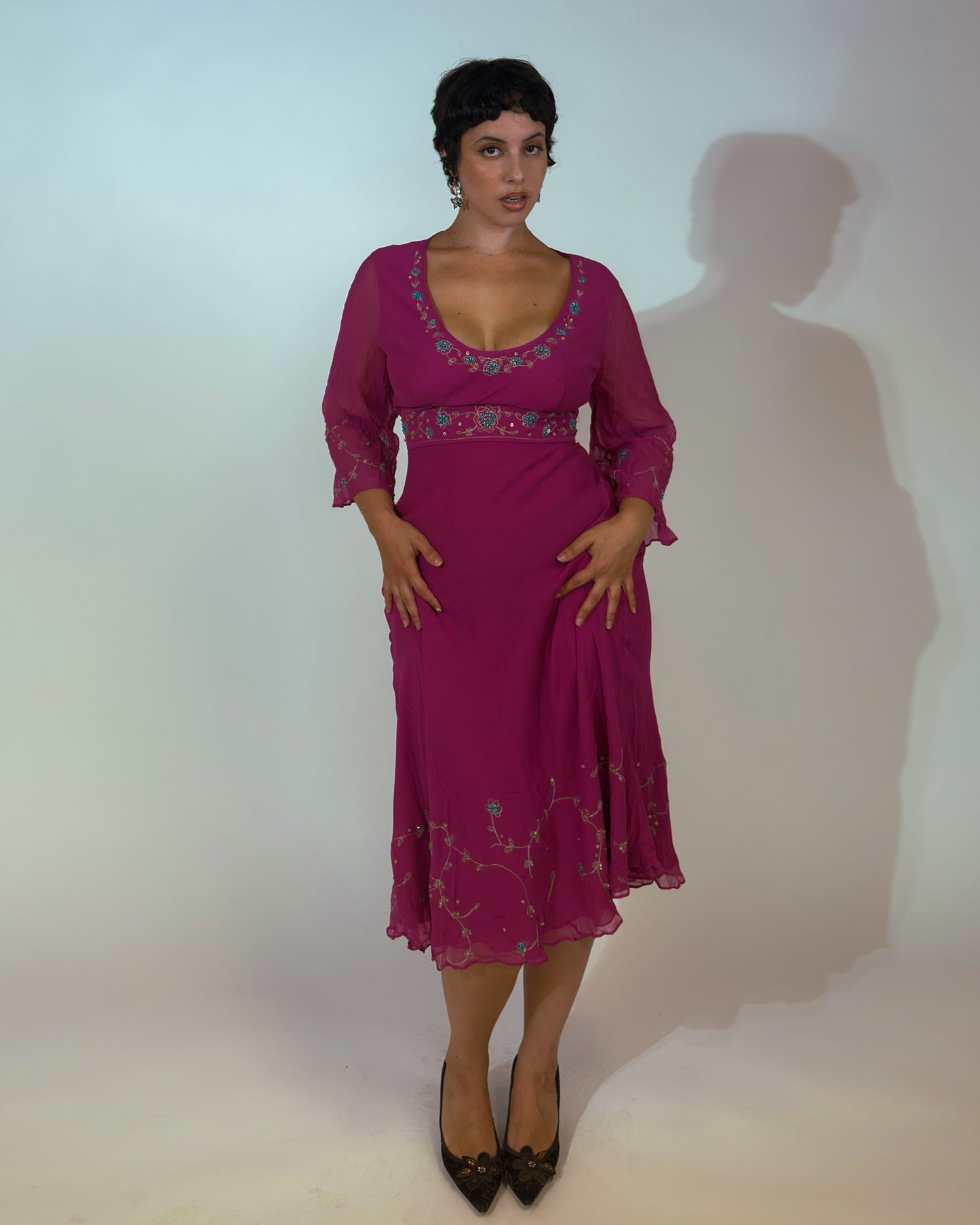 Vintage Monsoon Silk Beaded Dress - size M/L