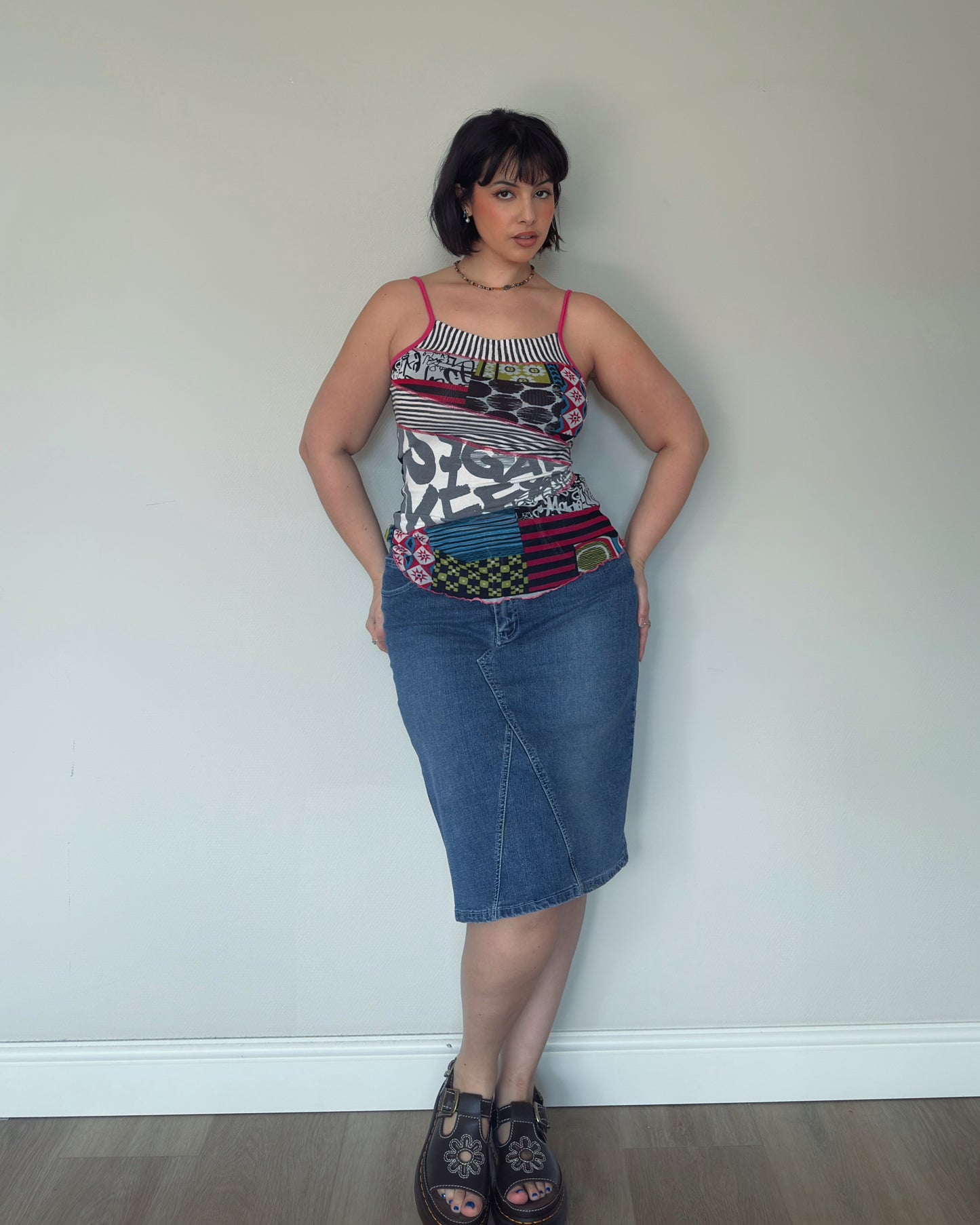 Vintage Y2K Studded Denim Midi Skirt - size L/XL