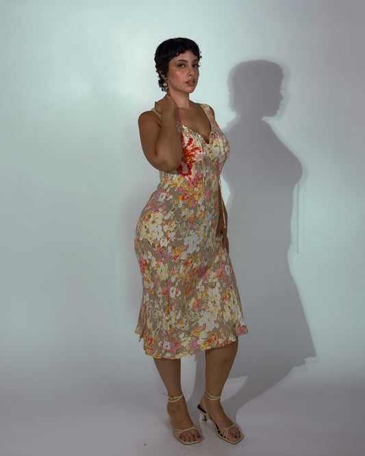 Vintage Floral Beaded Dress - size M/L