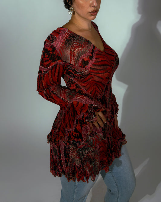 Vintage Stretch Flared Sleeve Top - size L-XXL