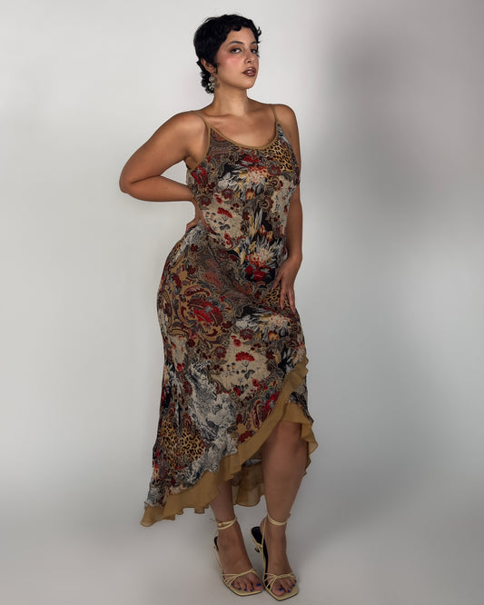 Floral Leopard Maxi Dress - L/XL