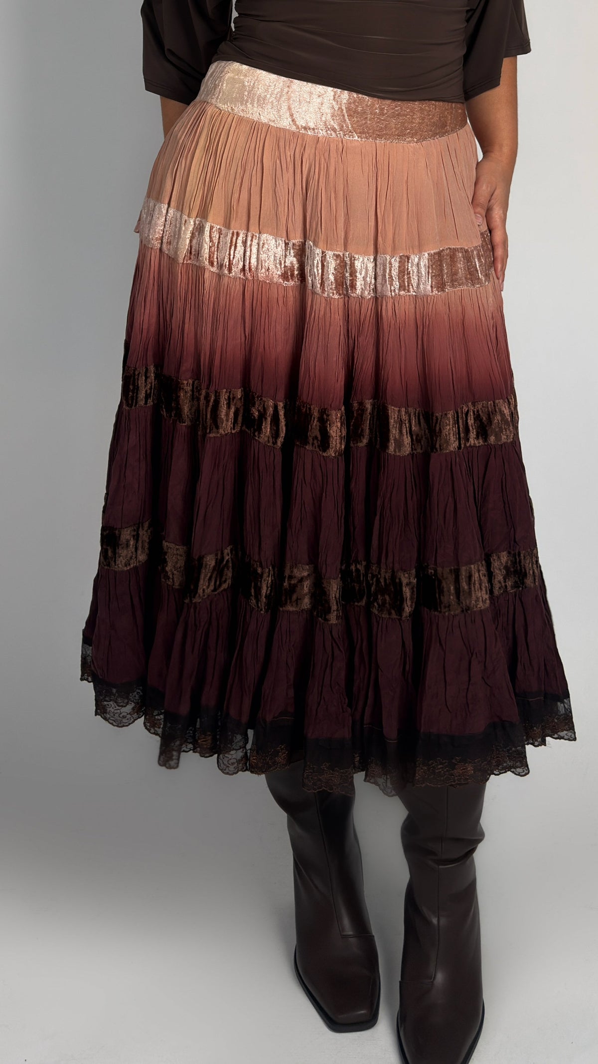 Vintage Silk Tiered Midi Skirt - M/L