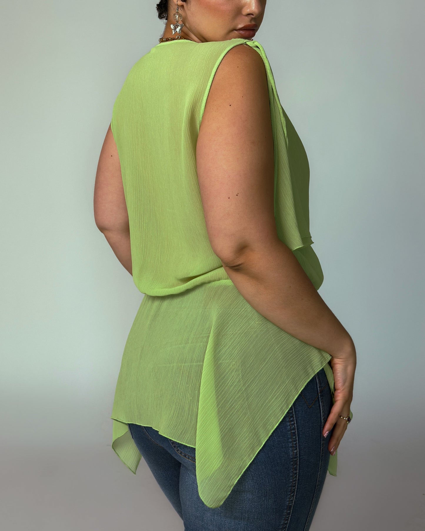 Vintage Green Chiffon Top - size M-XL