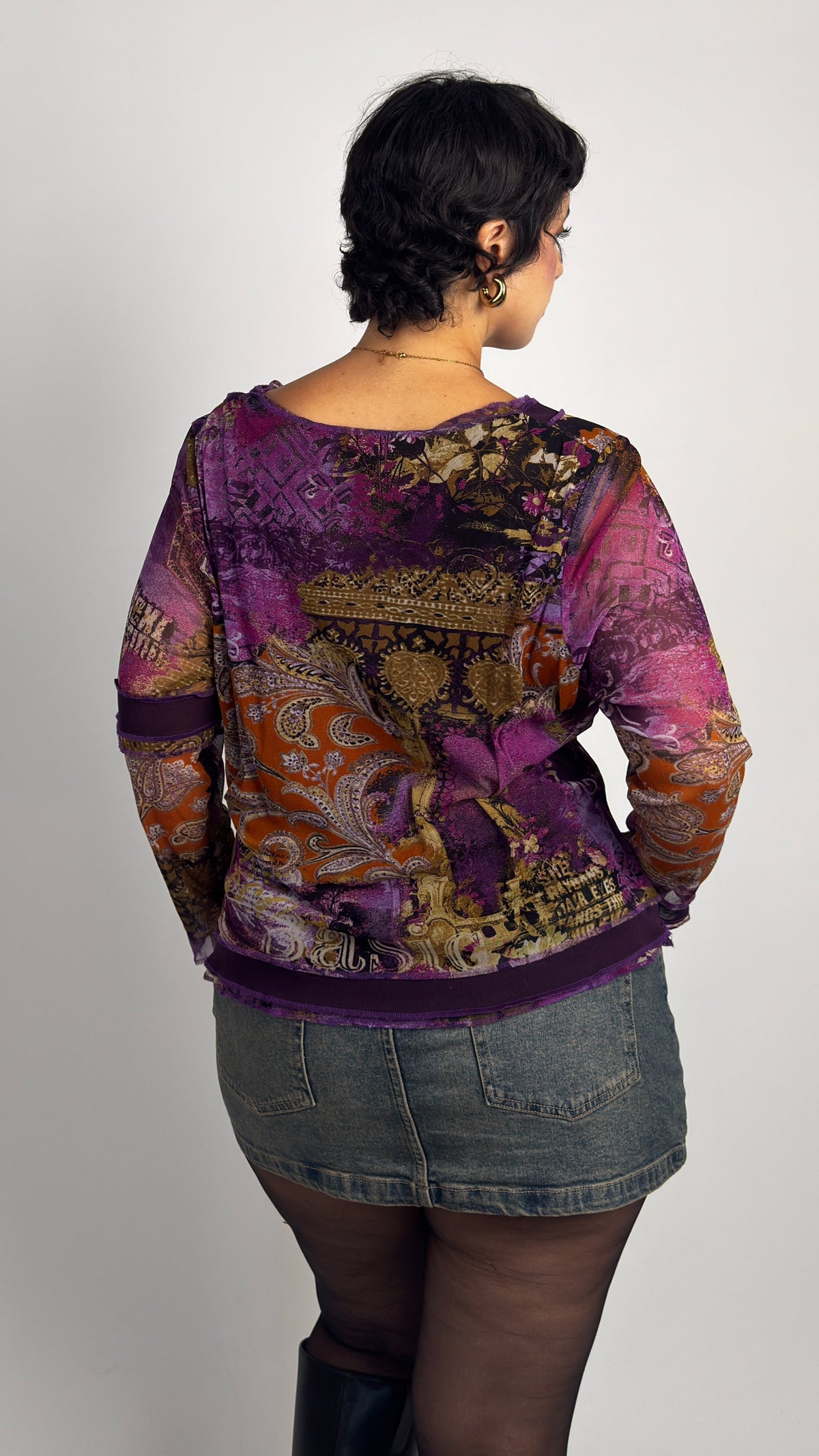 French Vintage Purple Mesh Top - L/XL