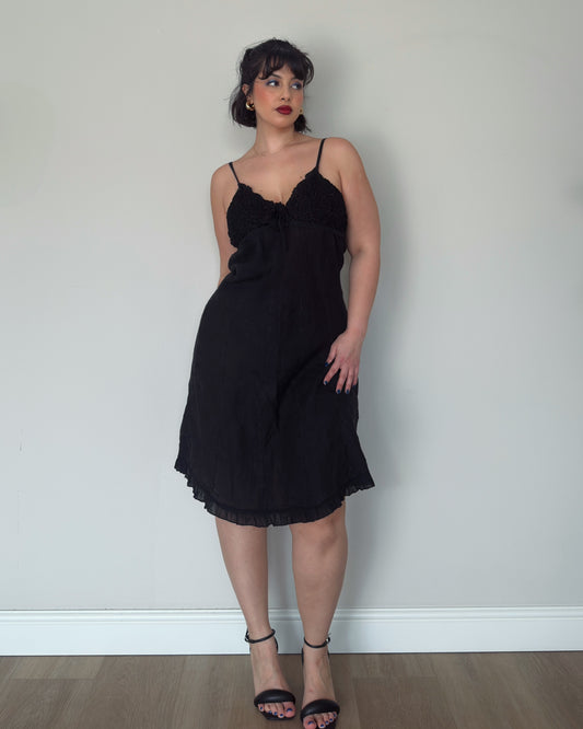 Black Linen Slip Dress - size L-XL