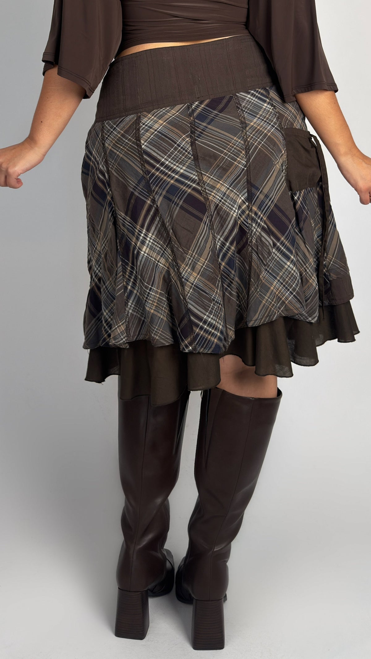 French Vintage rY2K Plaid Layered Skirt - L/XL