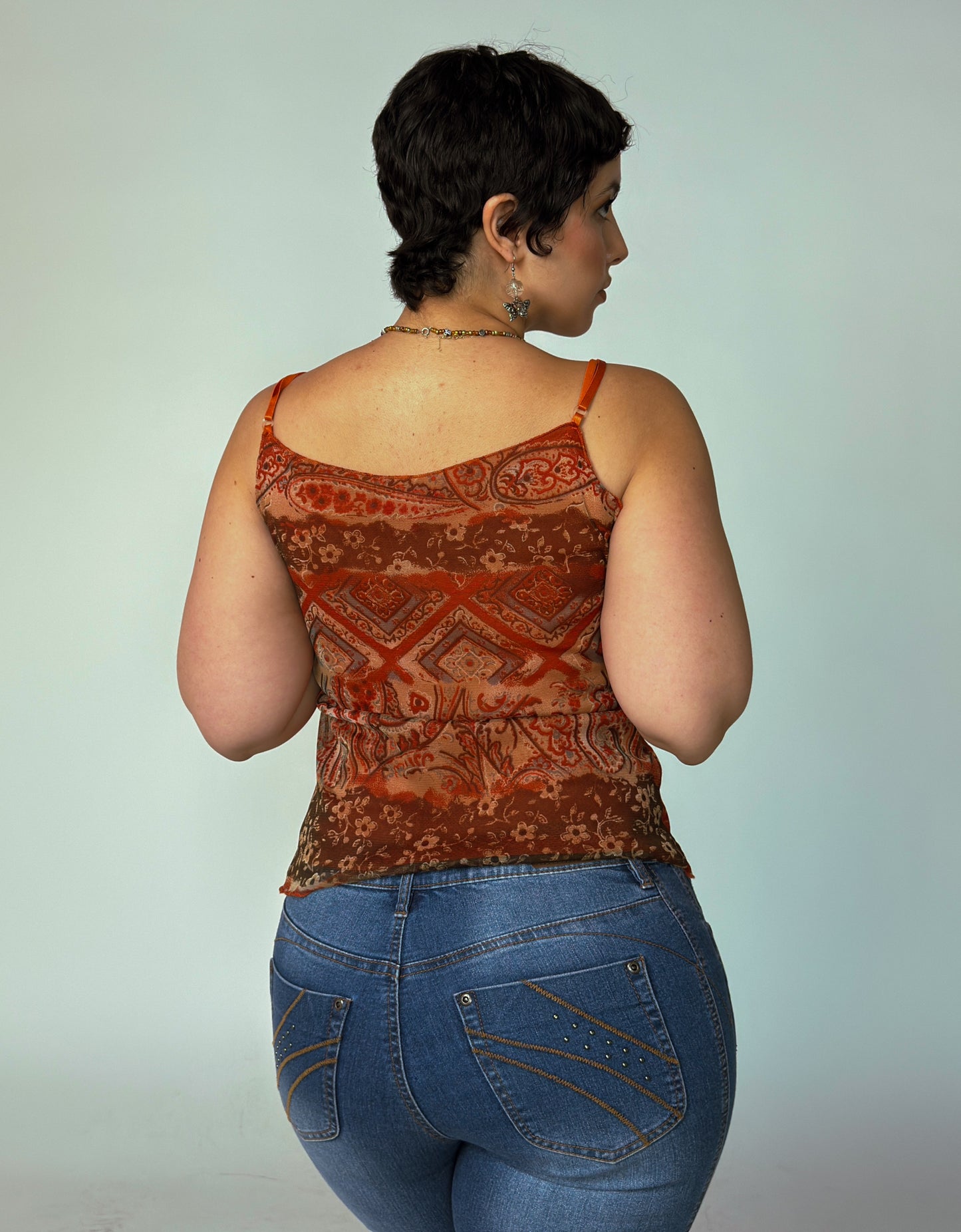 Vintage Stretch Mesh Cami Top - size M-XL