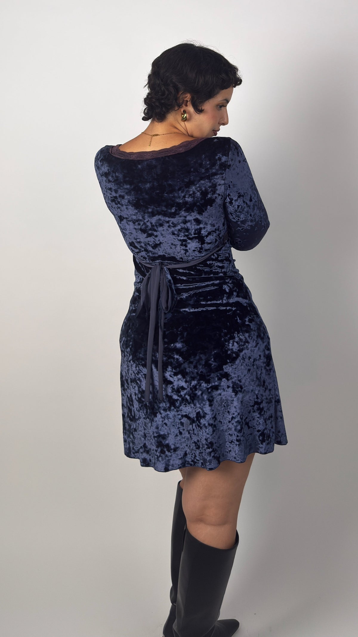 Italian Vintage Crushed Velvet Mini Dress - M