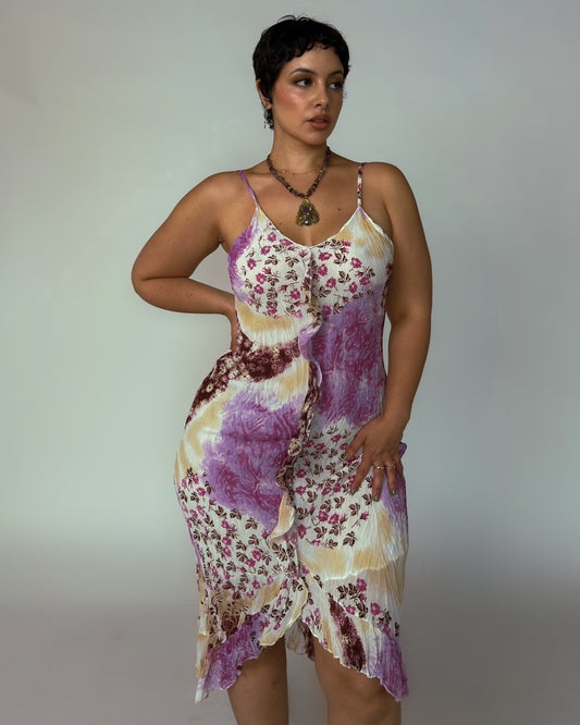Vintage Patchwork Floral Midi Dress - size M/L