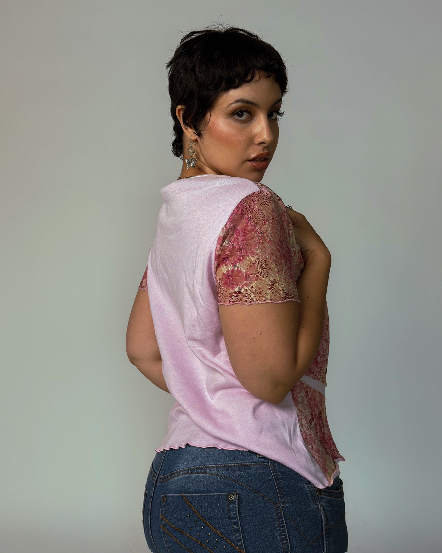 Vintage Pink Lace Shirt - size L/XL