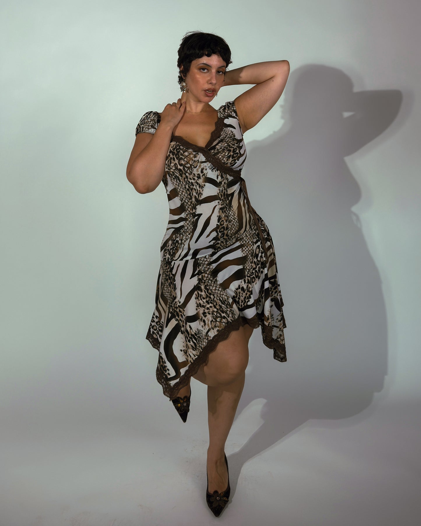Vintage French Animal Print Midi Dress