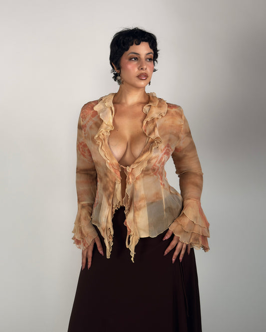 French Silk Ruffled Top - size M/L
