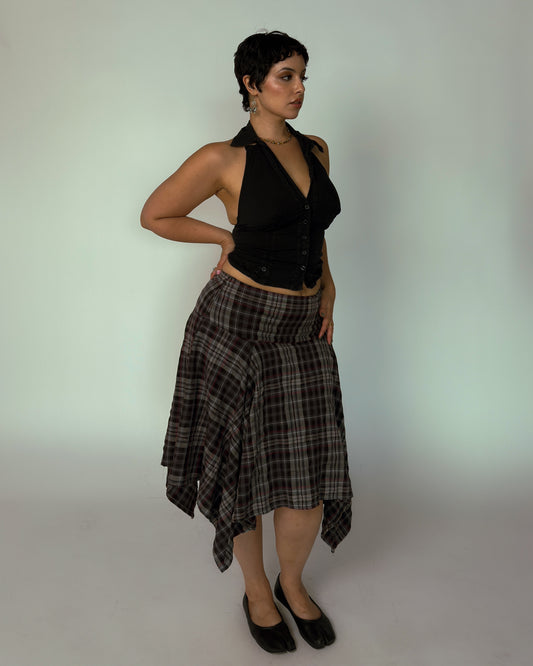Plaid Handkerchief Hem Skirt - size L/XL
