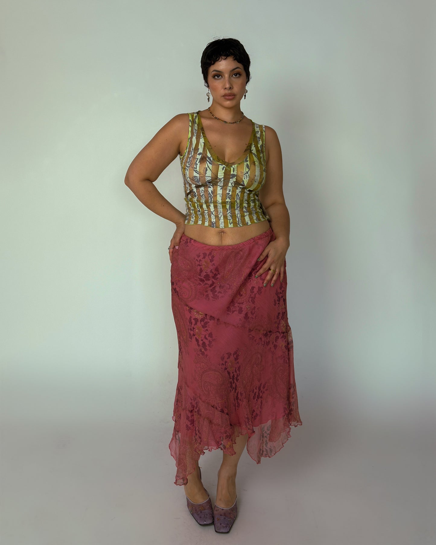 Vintage Pink Silk Skirt - size L-XXL