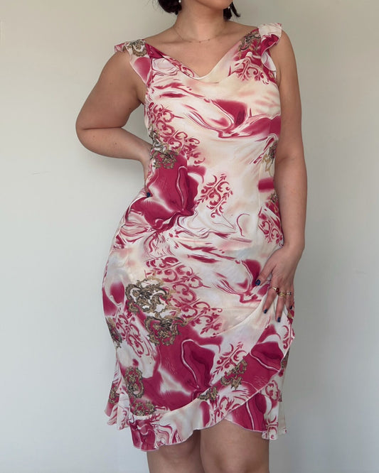 Romantic Pink Floral Midi Dress – M/L