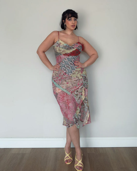 Multicolor Patchwork Midi Dress – size M