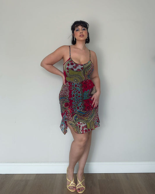 Vintage Mesh Patchwork Midi Dress – size M/L