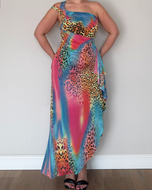 RARE 2000s Leopard Print Mix Maxi Dress – size M-XL